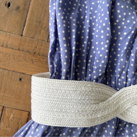 Vintage 90’s Old Money Belted Perwinkle Polka Dot Sleeveless MIDI Dress Small - Picture 4 of 12